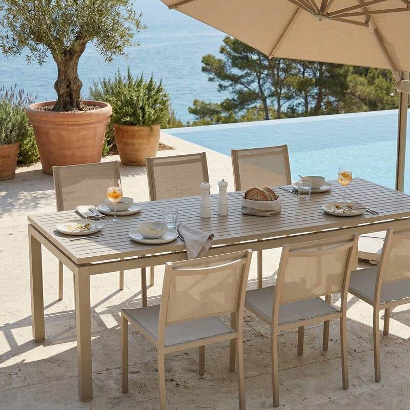 Table de jardin extensible en aluminium 180/240x90 cm et 8 chaises en textilène (7/9)