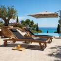 Bains de soleil bois inclinables 5 positions avec roues - Lot de 2
