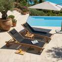 Bains de soleil bois inclinables 5 positions avec roues - Lot de 2