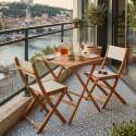 Table de jardin carrée pliante en bois d'eucalyptus FSC® 70x70 cm et 2 chaises pliantes en textilène