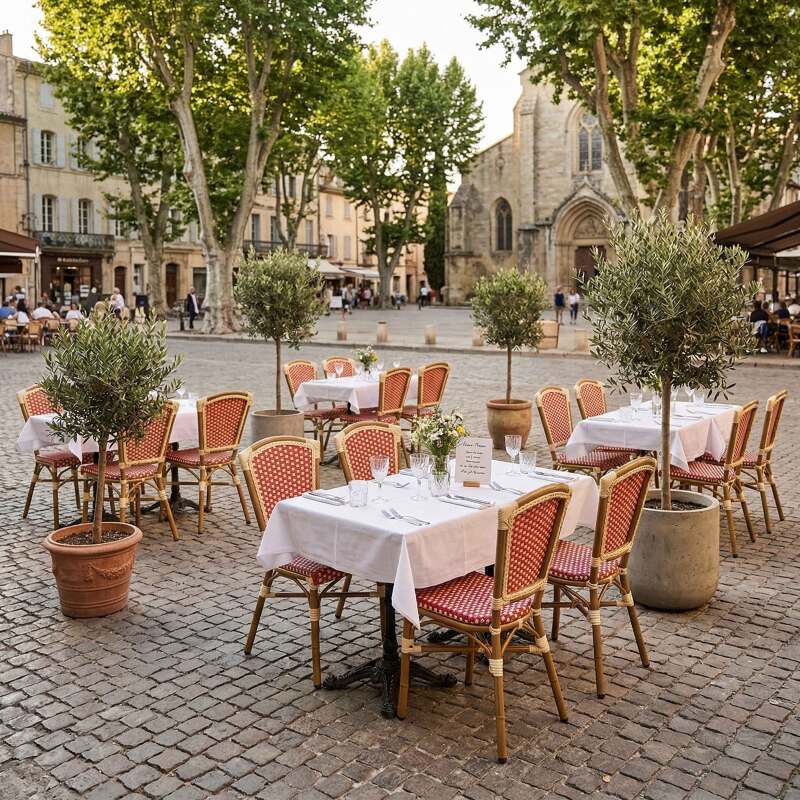 Chaise de jardin bistrot parisien en aluminum et rotin synthétique, motif petits carrés - Ambiance