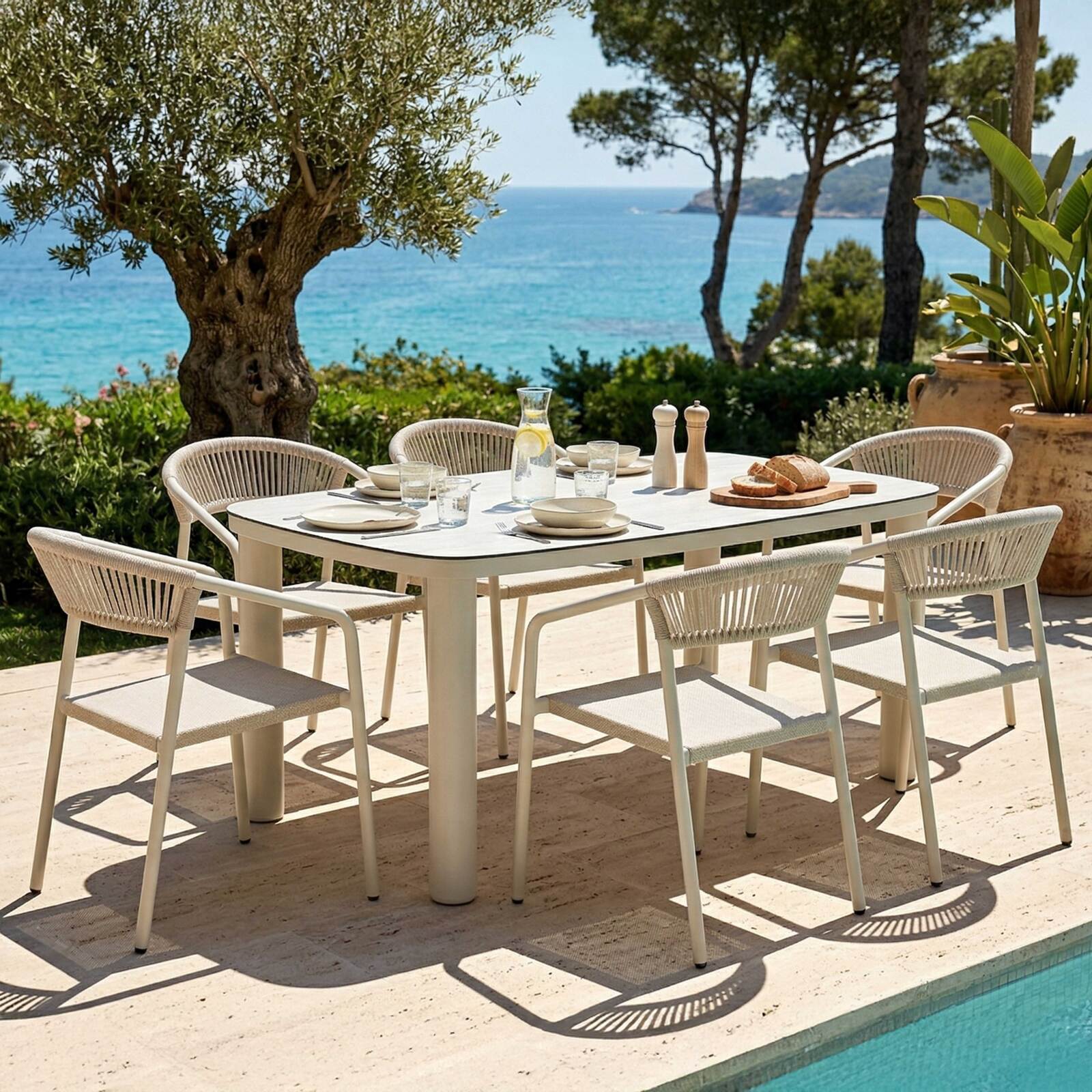 Table de jardin structure en aluminium 6 personnes 150x90 cm