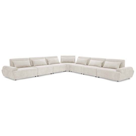 Canapé modulable d'angle 7 places en tissu avec coussins
