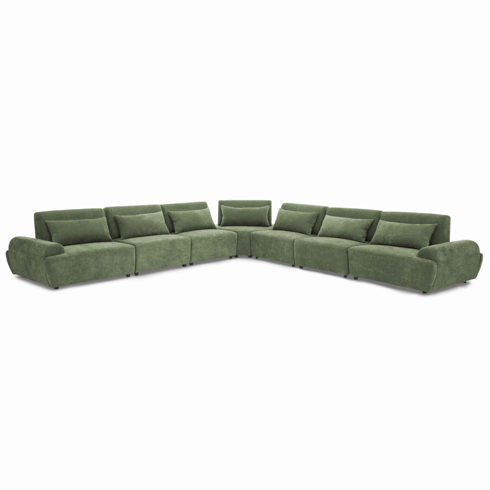 Canapé modulable d'angle 7 places en tissu avec coussins