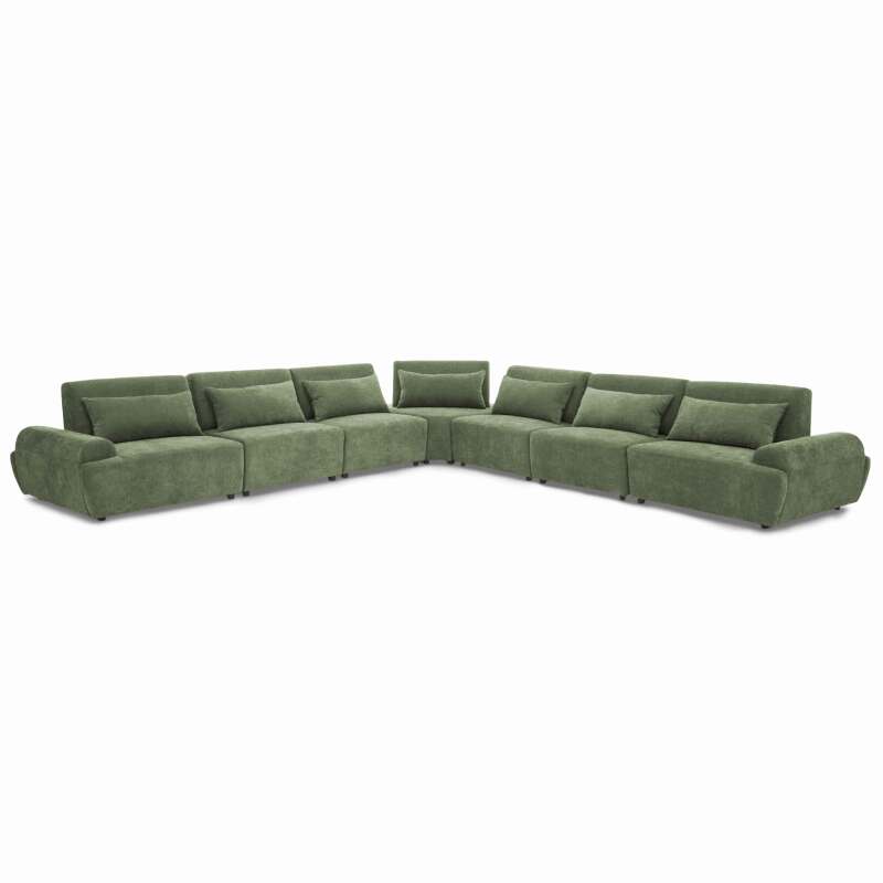 Canapé modulable d'angle 7 places en tissu avec coussins
