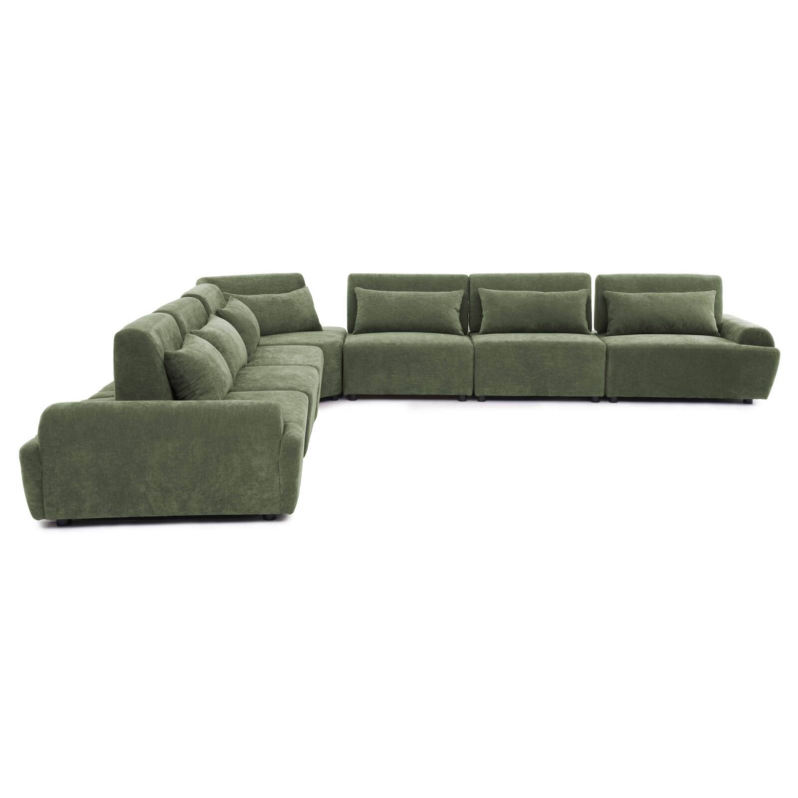 Canapé modulable d'angle 7 places en tissu avec coussins