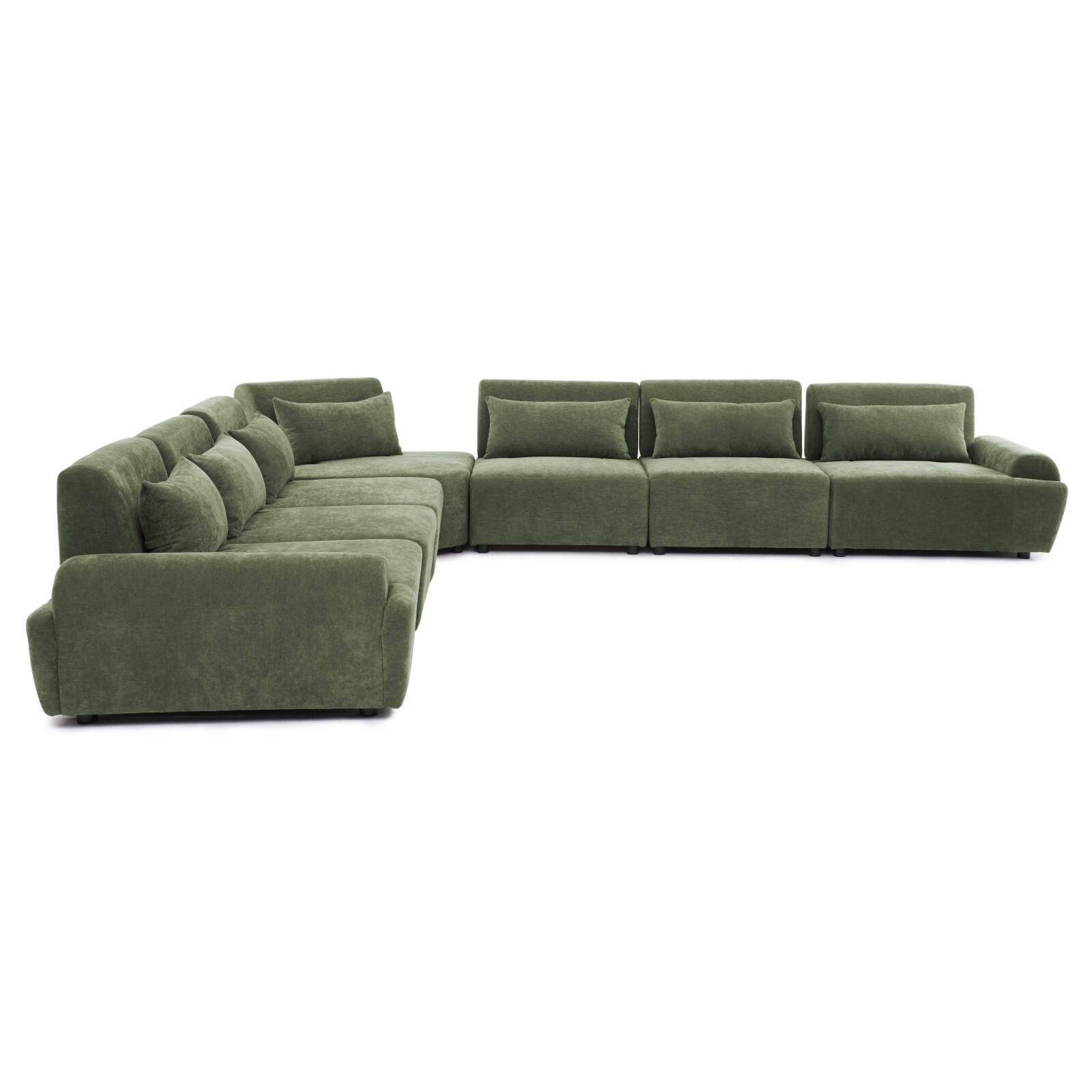 Canapé modulable d'angle 7 places en tissu avec coussins
