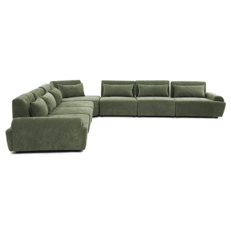 Canapé modulable d'angle 7 places en tissu avec coussins