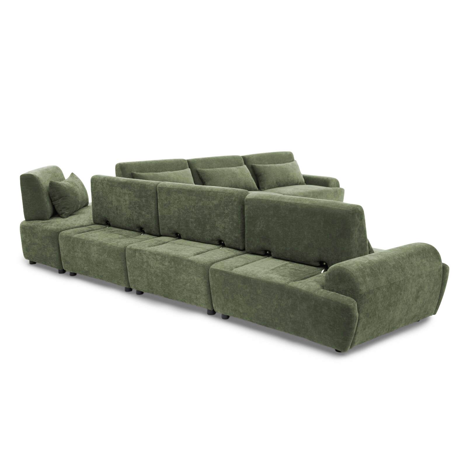 Canapé modulable d'angle 7 places en tissu avec coussins