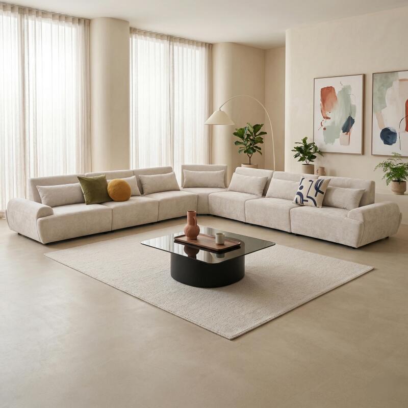 Canapé modulable d'angle 7 places en tissu avec coussins (7/8)