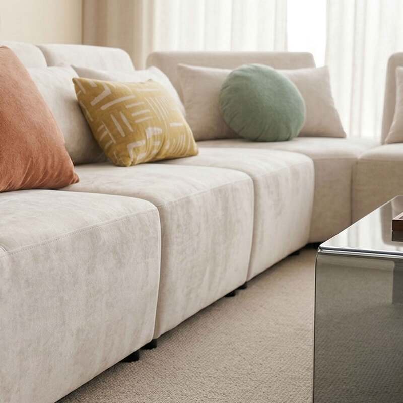 Canapé modulable d'angle 7 places en tissu avec coussins (2/8)