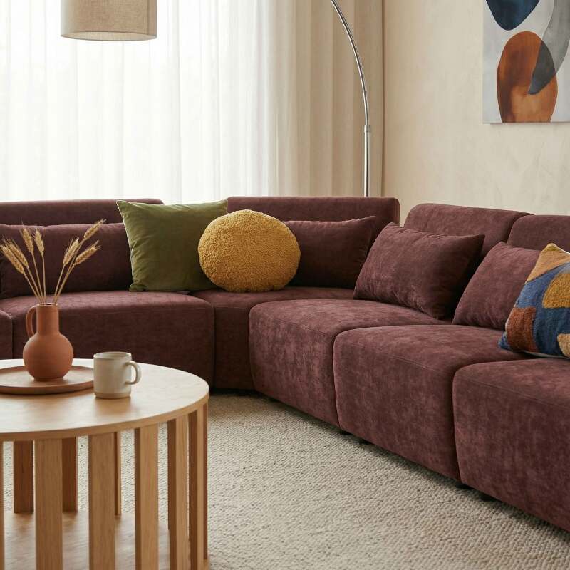 Canapé modulable d'angle 7 places en tissu avec coussins (8/9)