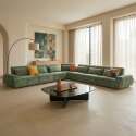 Canapé modulable d'angle 7 places en tissu avec coussins