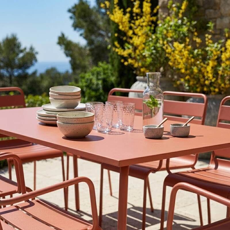 Table de jardin en métal 180x90 cm et 8 chaises avec accoudoirs (3/7)