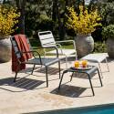 Fauteuils de jardin bas en métal et repose-pieds dépareillés - Lot de 2
