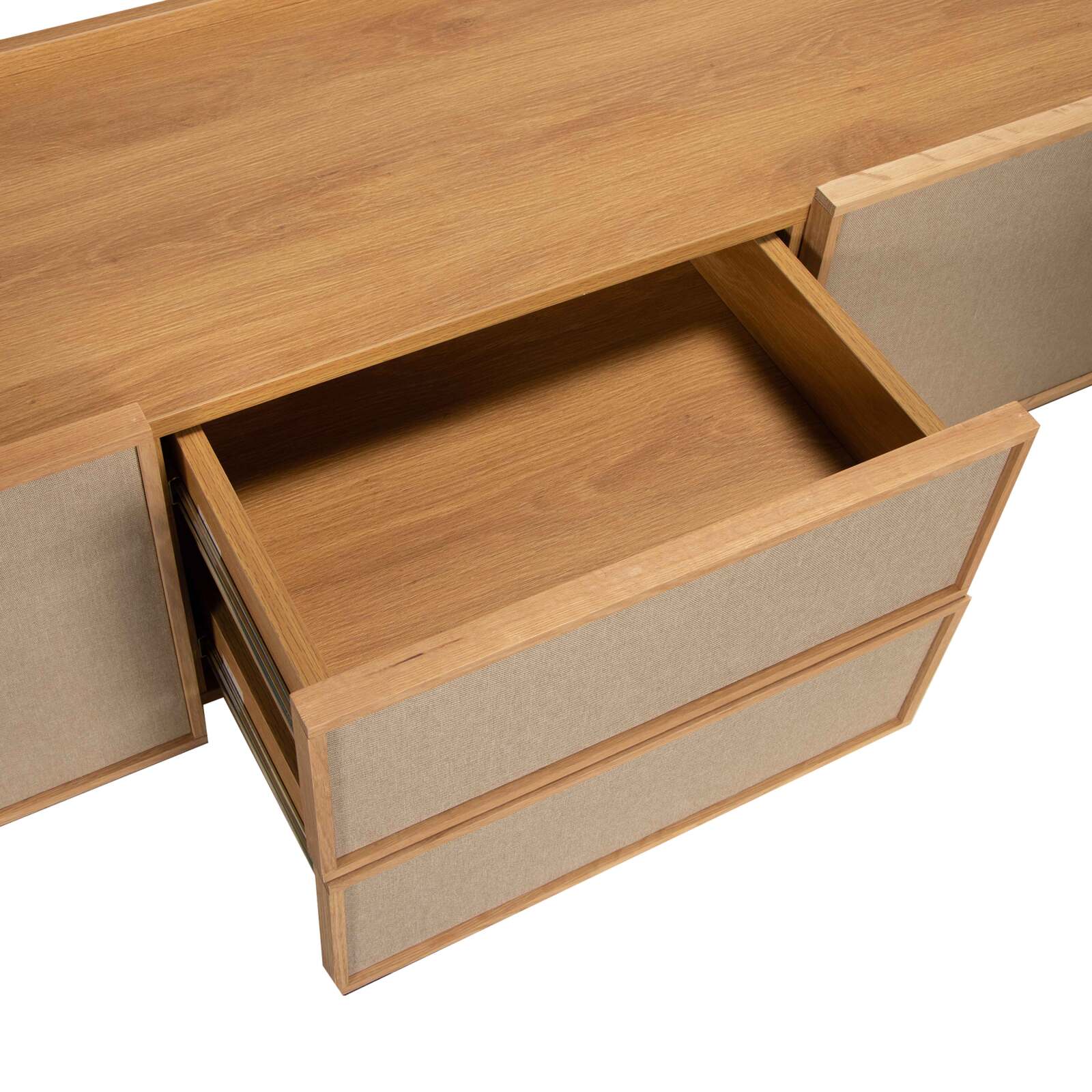 Meuble TV effet bois 150 cm en tissu style scandinave