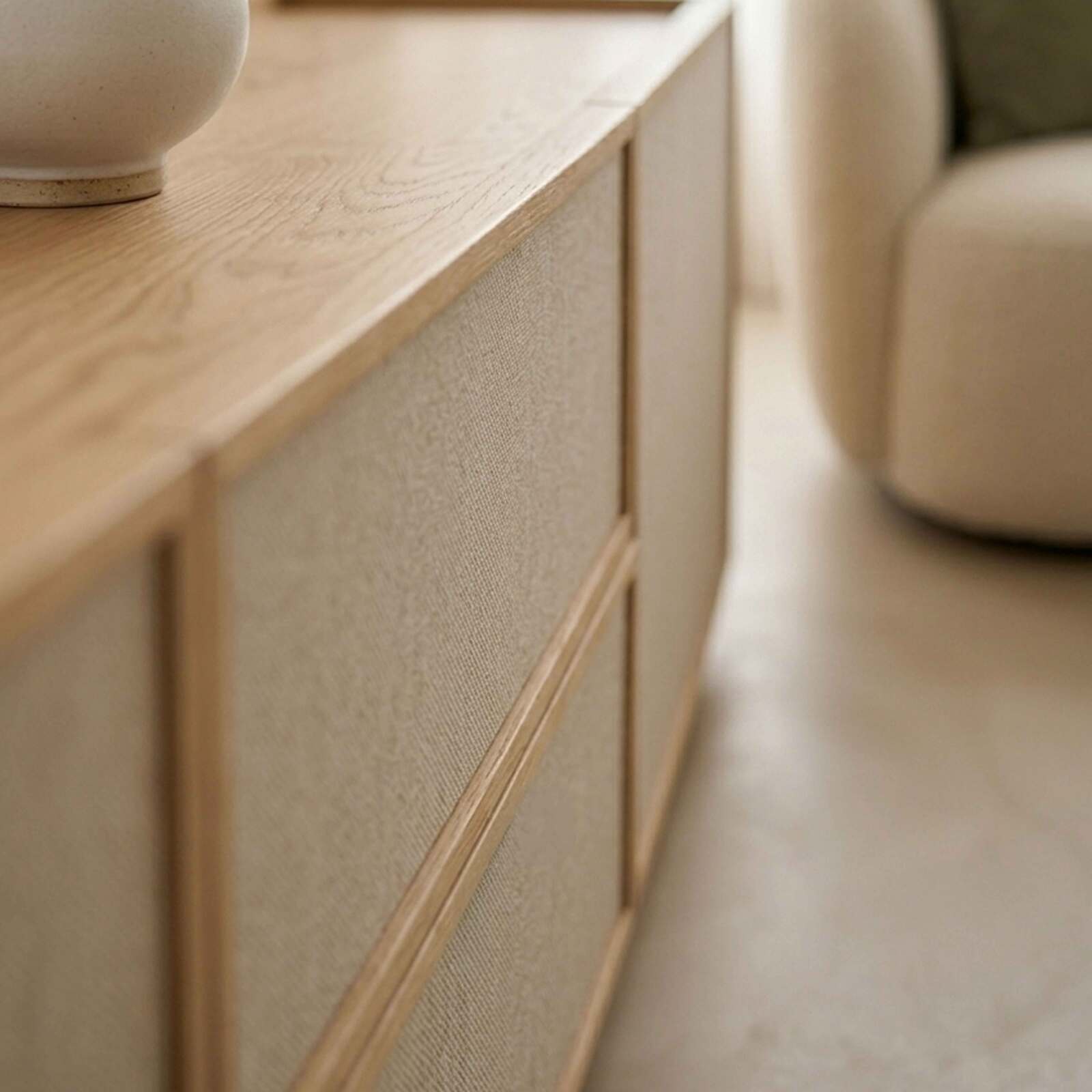 Meuble TV effet bois 150 cm en tissu style scandinave