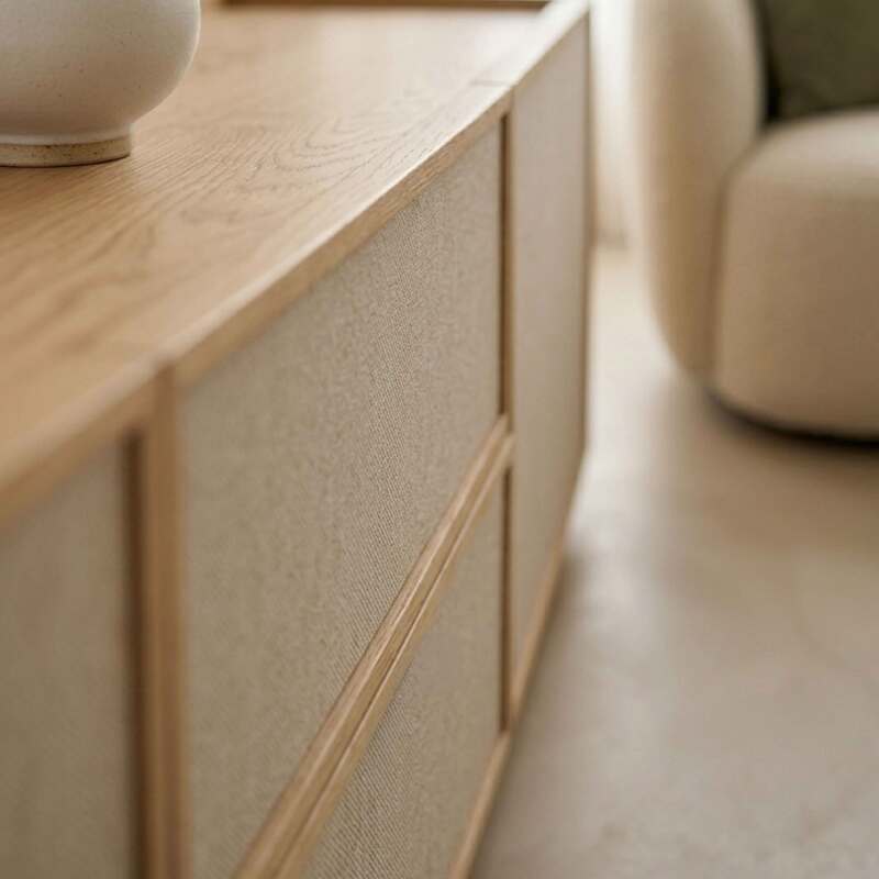 Meuble TV effet bois 150 cm en tissu style scandinave (3/9)