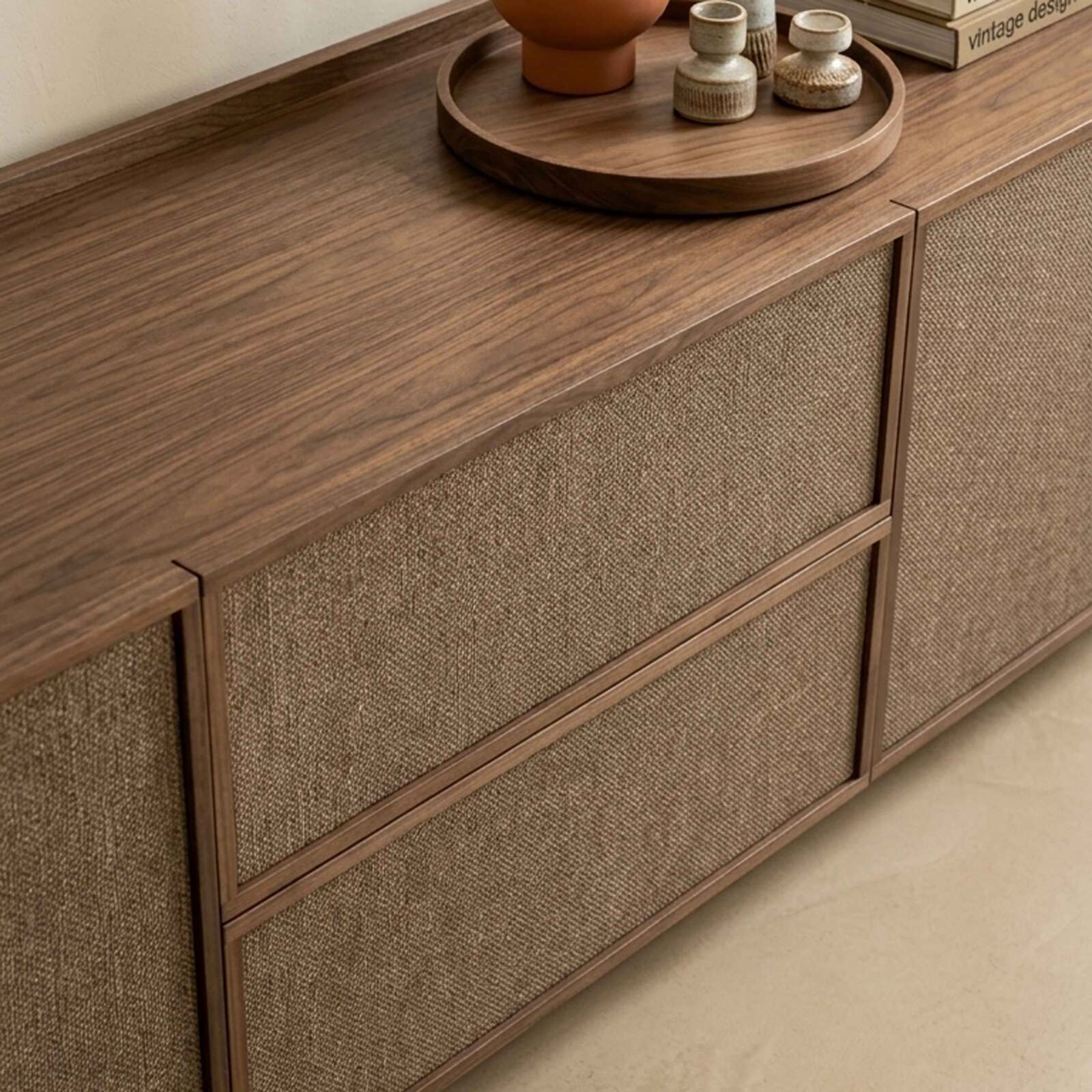 Meuble TV effet bois 150 cm en tissu style scandinave