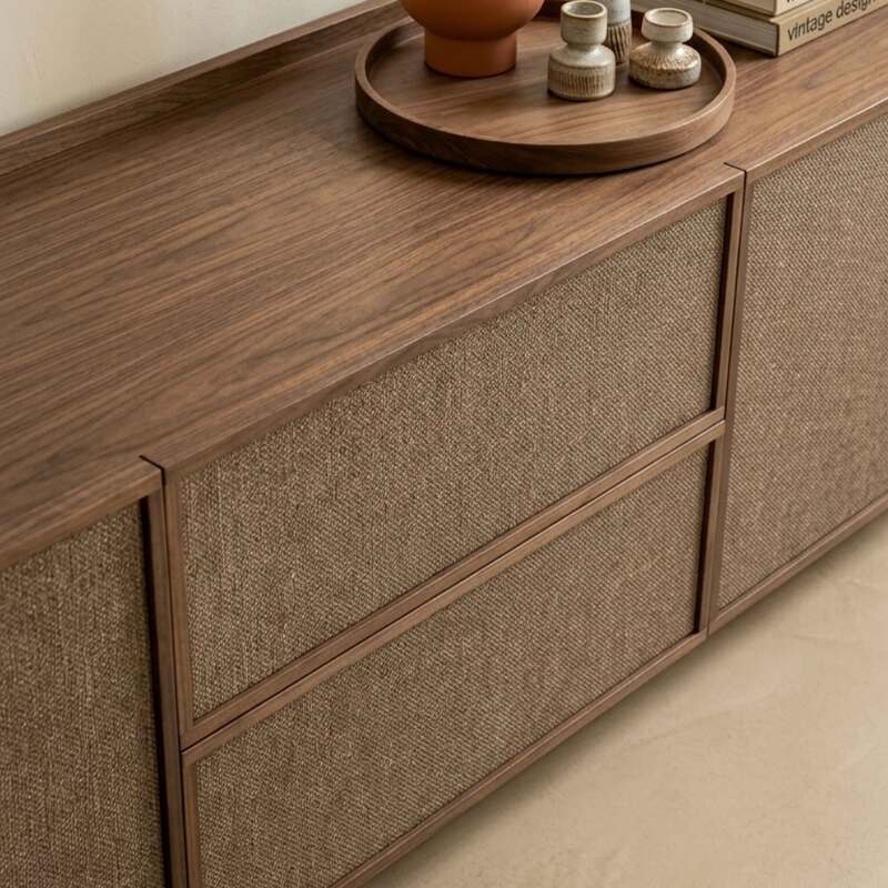 Meuble TV effet bois 150 cm en tissu style scandinave (3/9)