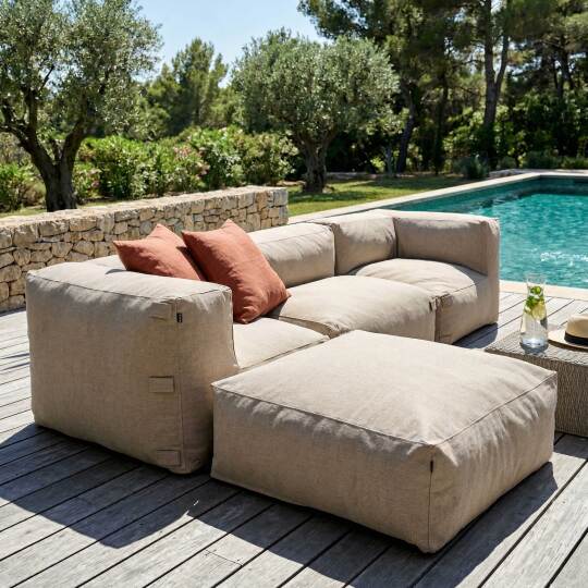 Salon de jardin modulable 4 places avec 1 chauffeuse, 2 fauteuils d'angle et 1 pouf | Oviala