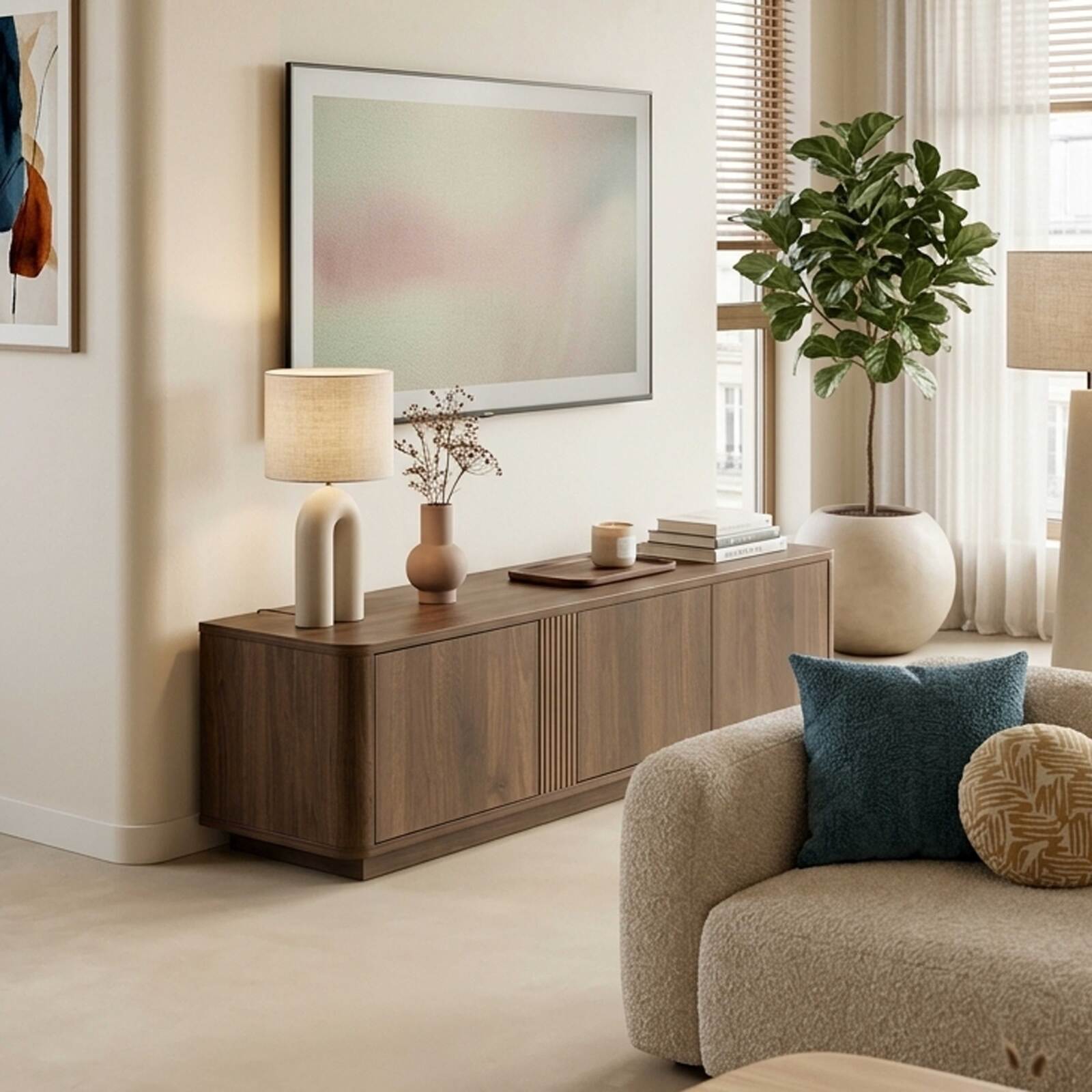 Meuble TV effet bois 150 cm