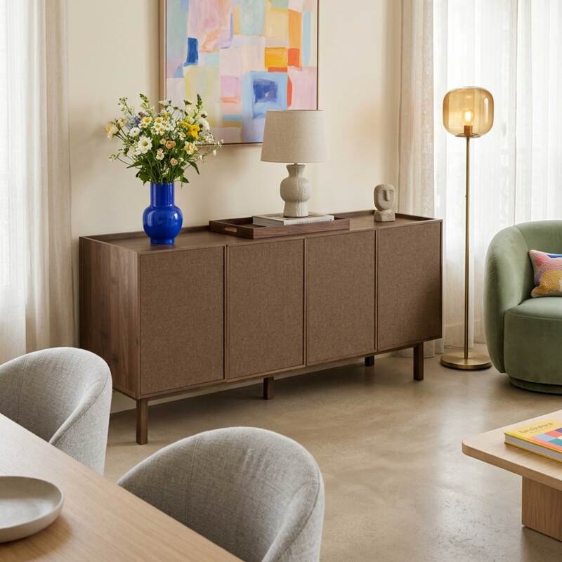 Buffet effet bois et tissu 4 portes 180 cm style scandinave (7/8)