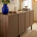 Buffet effet bois et tissu 4 portes 180 cm style scandinave