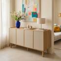 Buffet effet bois et tissu 4 portes 180 cm style scandinave