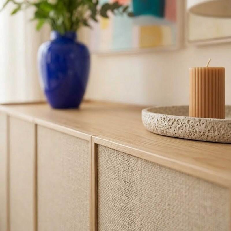 Buffet effet bois et tissu 4 portes 180 cm style scandinave (3/9)