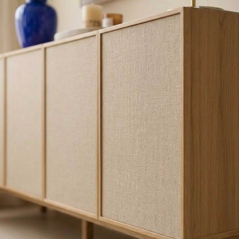 Buffet effet bois et tissu 4 portes 180 cm style scandinave (2/9)
