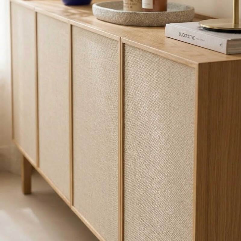 Buffet effet bois et tissu 4 portes 180 cm style scandinave (4/9)