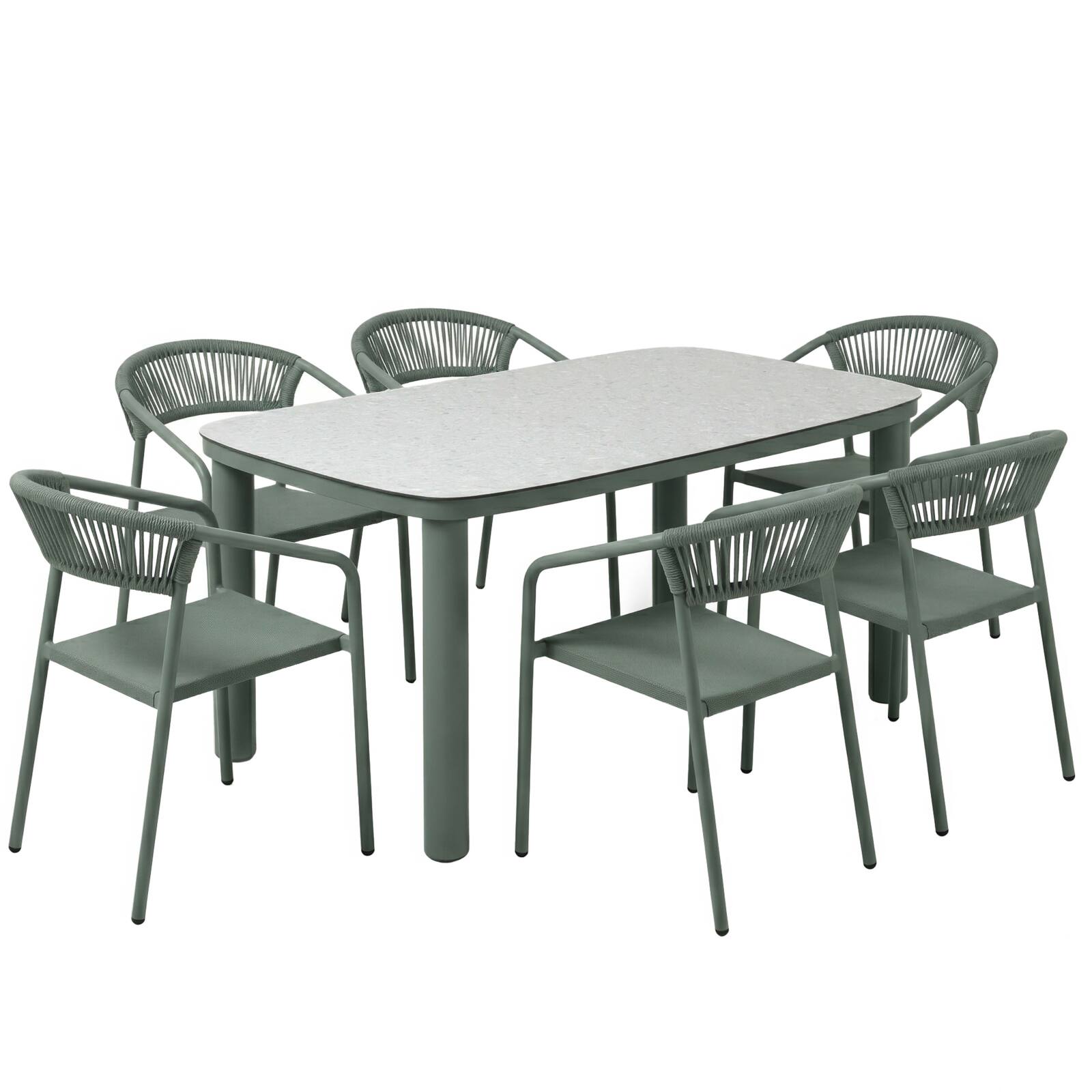 Table de jardin structure en aluminium 150x90 cm et 6 chaises en textilène