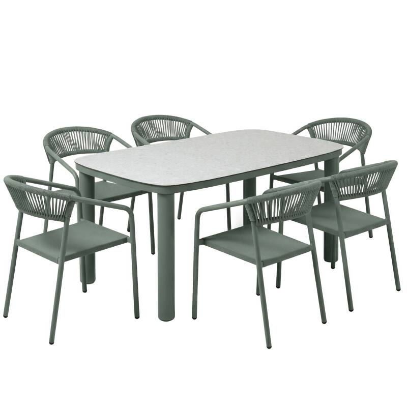 Table de jardin structure en aluminium 150x90 cm et 6 chaises en textilène