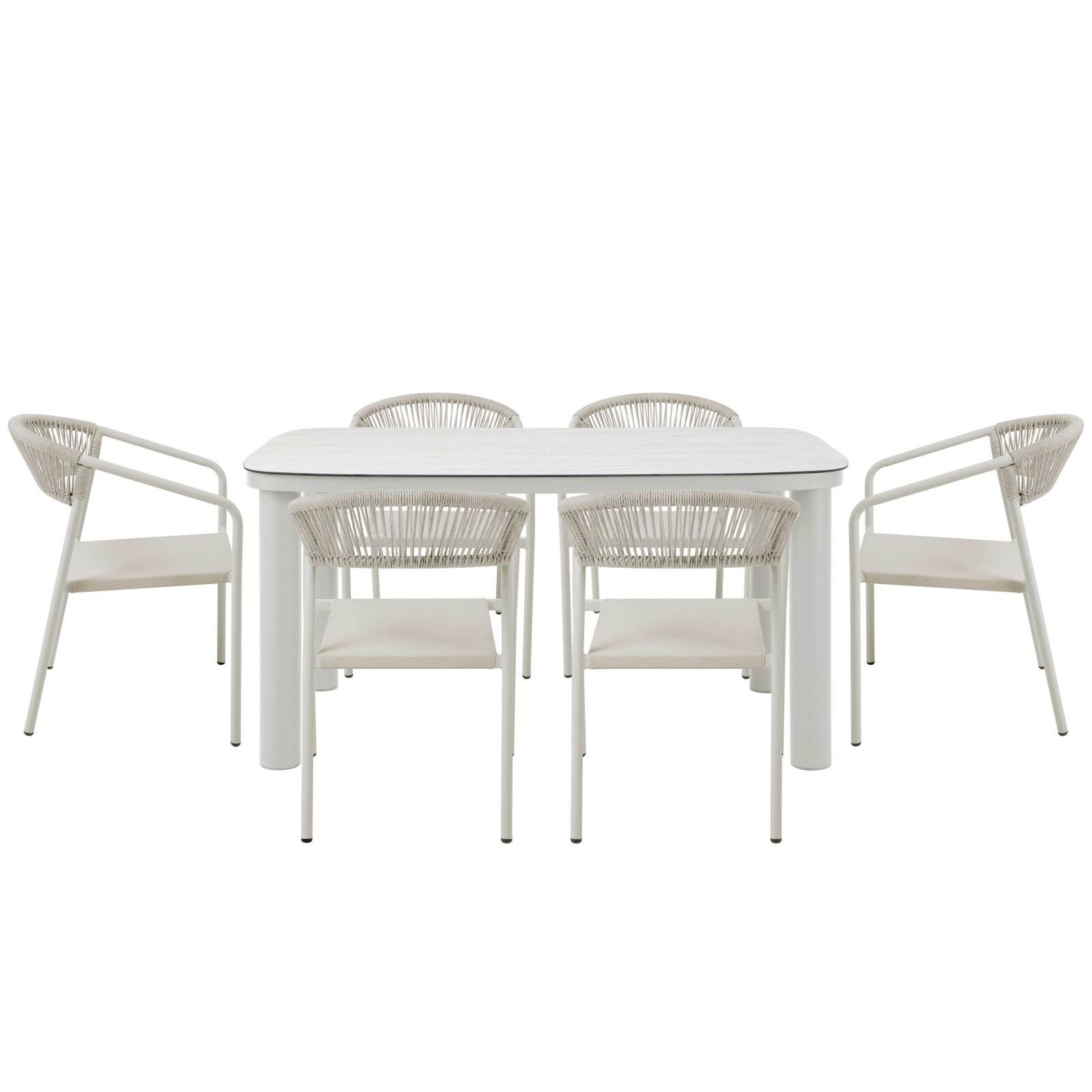 Table de jardin structure en aluminium 150x90 cm et 6 chaises en textilène