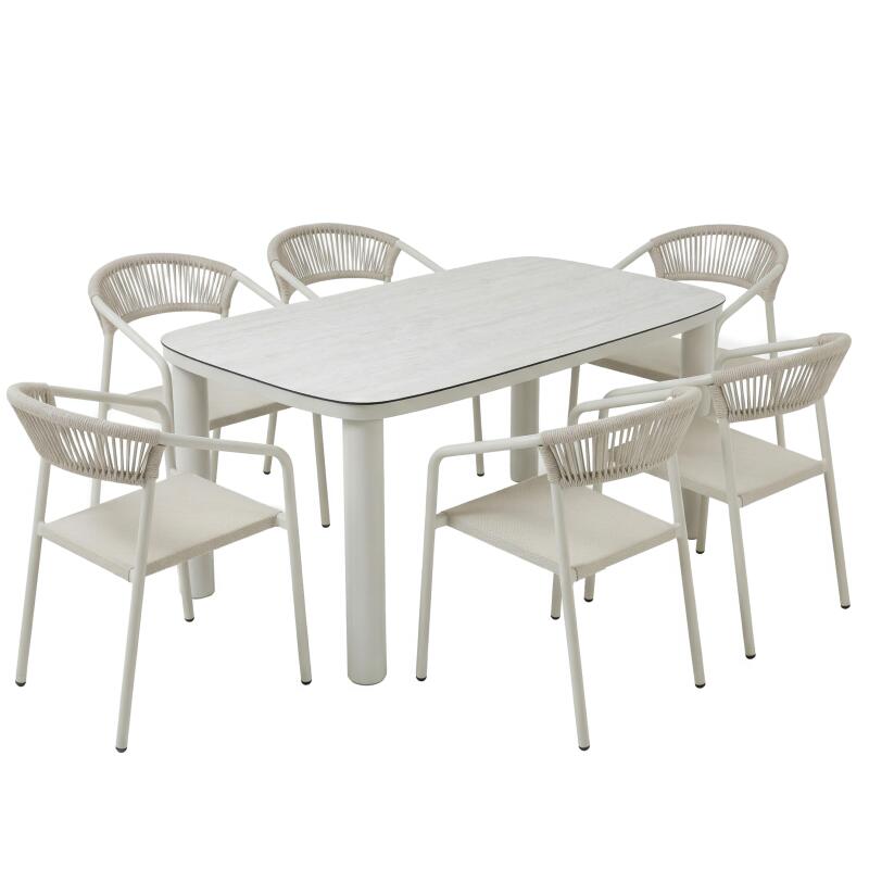 Table de jardin structure en aluminium 150x90 cm et 6 chaises en textilène