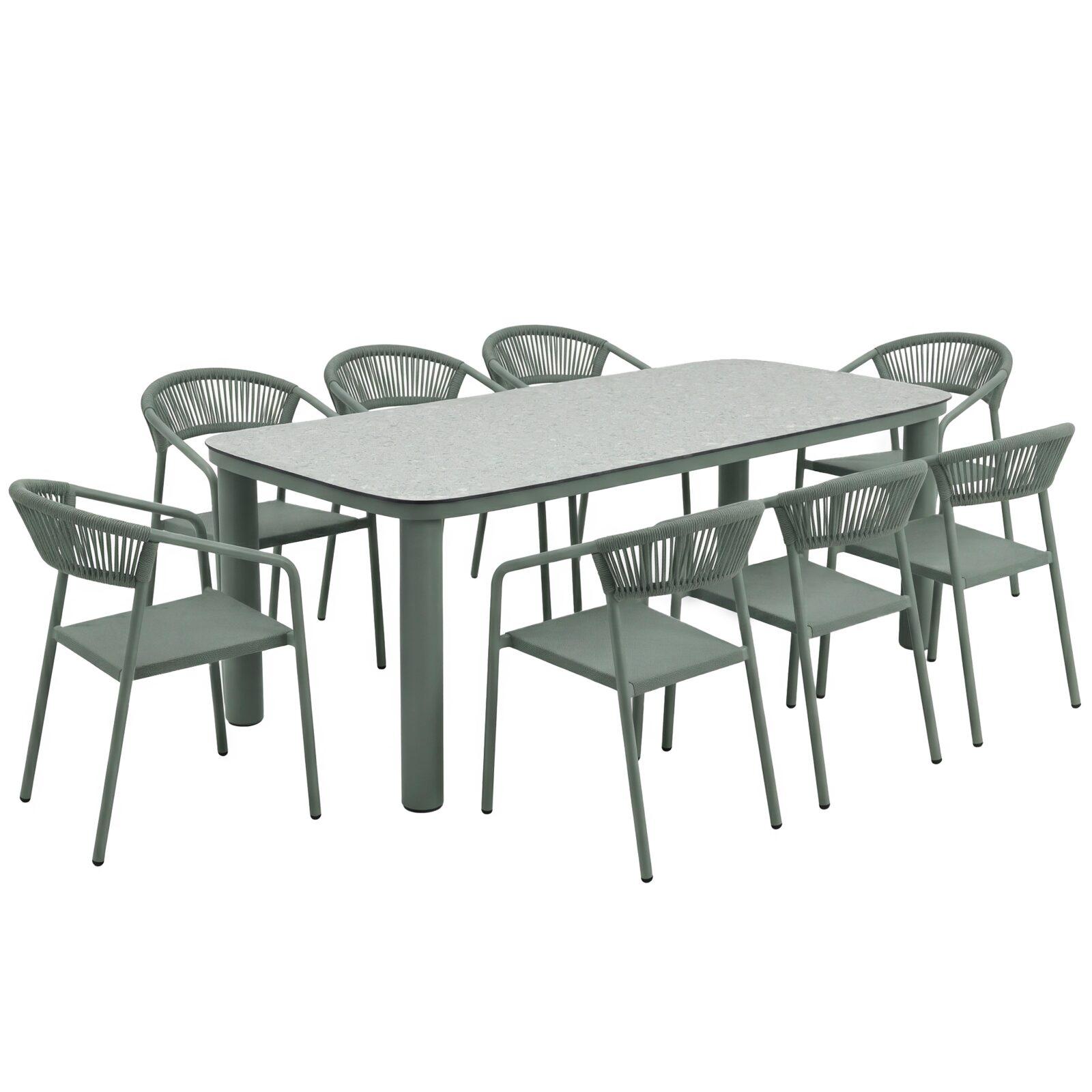 Table de jardin structure en aluminium 8 personnes 213x90 cm et 8 chaises en textilène