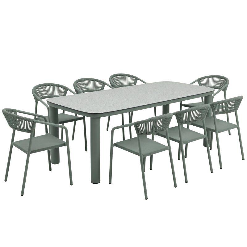 Table de jardin structure en aluminium 8 personnes 213x90 cm et 8 chaises en textilène
