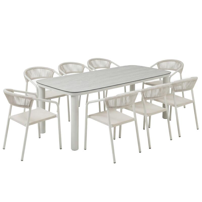 Table de jardin structure en aluminium 8 personnes 213x90 cm et 8 chaises en textilène
