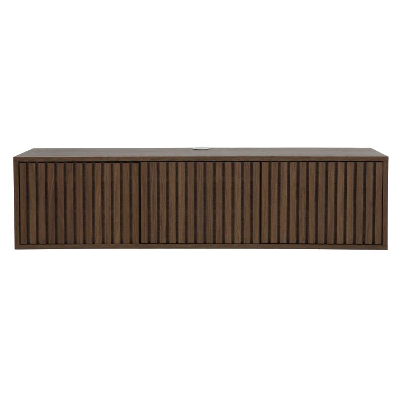 Meuble TV suspendu effet bois clair 120 cm style scandinave (4/9)