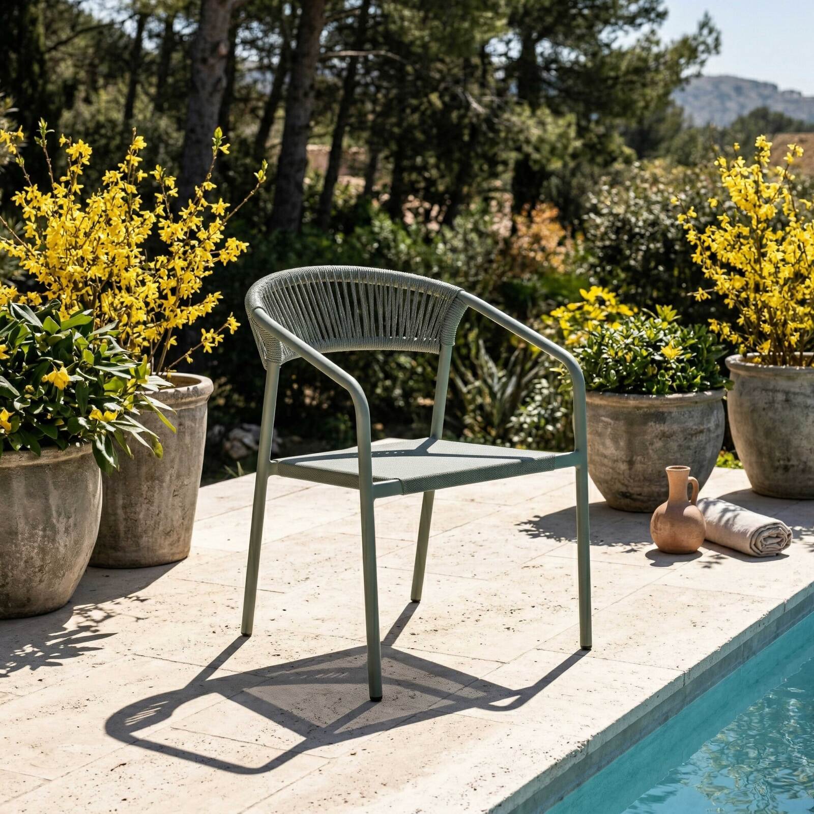 Chaise de jardin en aluminium et rotin synthétique avec accoudoirs