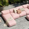 Salon de jardin modulable 5 places avec 2 chauffeuses, 1 fauteuil d'angle, 1 méridienne et 1 pouf