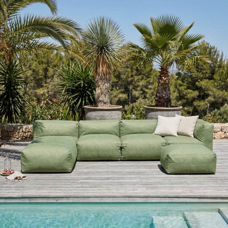 Salon de jardin modulable 5 places avec 2 chauffeuses, 1 fauteuil d'angle, 1 méridienne et 1 pouf (2/8)