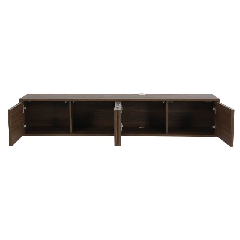 Meuble TV suspendu effet bois clair 160 cm style scandinave (5/8)