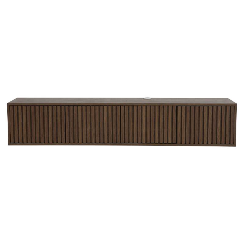 Meuble TV suspendu effet bois clair 160 cm style scandinave (4/8)