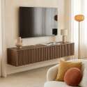 Meuble TV suspendu effet bois clair 160 cm style scandinave