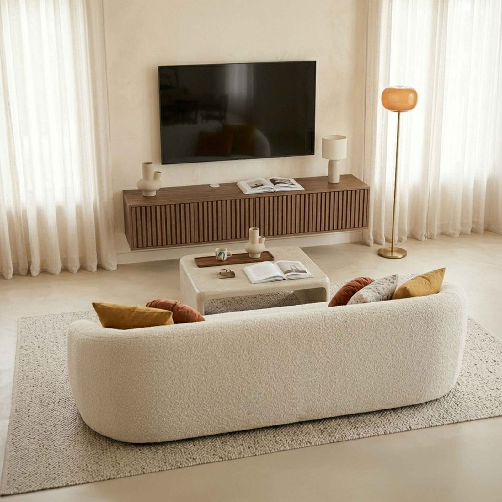 Meuble TV suspendu effet bois clair 160 cm style scandinave