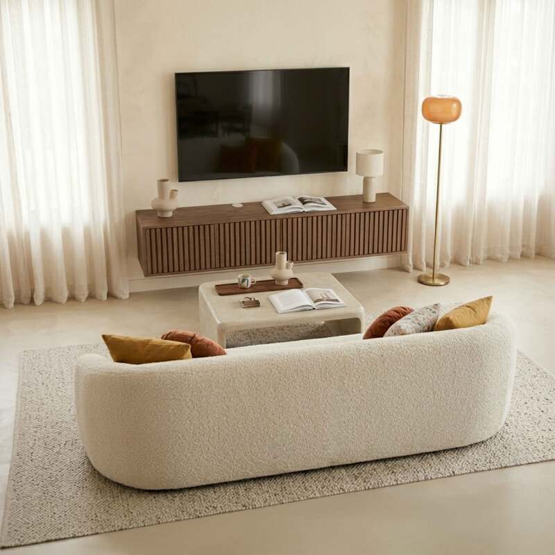 Meuble TV suspendu effet bois clair 160 cm style scandinave