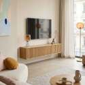 Meuble TV suspendu effet bois clair 160 cm style scandinave