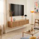 Meuble TV suspendu effet bois clair 160 cm style scandinave
